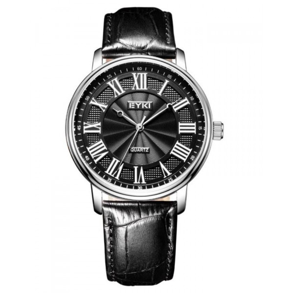 EYKI Black Executive Roman Numbers Leather Band Wrist Watch + Free Gift Box