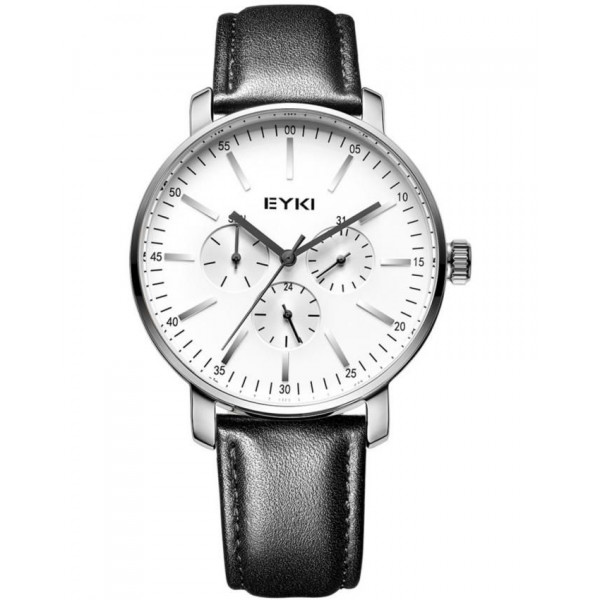 EYKI Executive Black Leather Band Wrist Watch + Free Gift Box