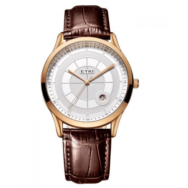 EYKI Gold Bezel With Brown Straps Elegant Watch + Free Gift Box