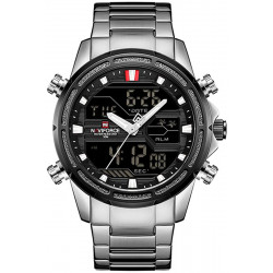 Naviforce 9138 Water Resistant Quartz Dual Display Watch – Silver