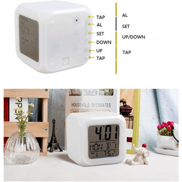 Glowing LED 7- Color Change Digital Alarm Clock/Thermometer