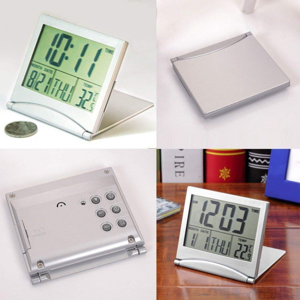 Digital LCD Display Thermometer Calendar Folding Alarm Clock