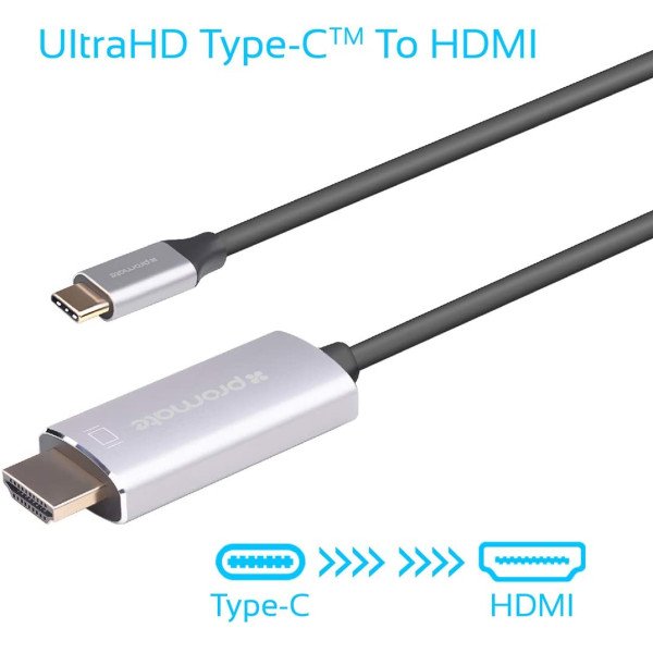 Promate USB-C to HDMI Cable, Premium USB Type-C to 4K 60Hz HDMI Cable Adapter