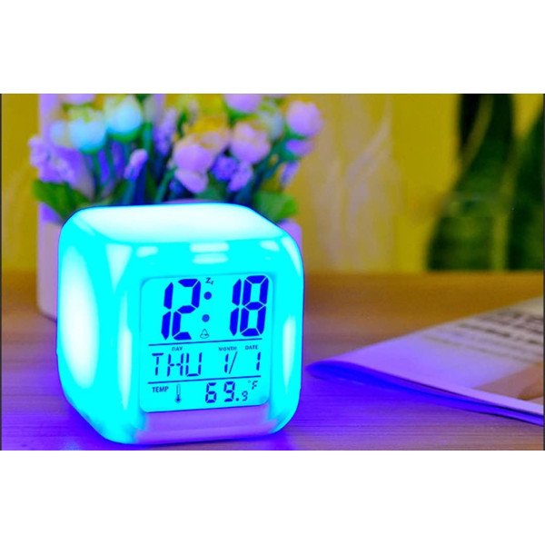 Glowing LED 7- Color Change Digital Alarm Clock/Thermometer