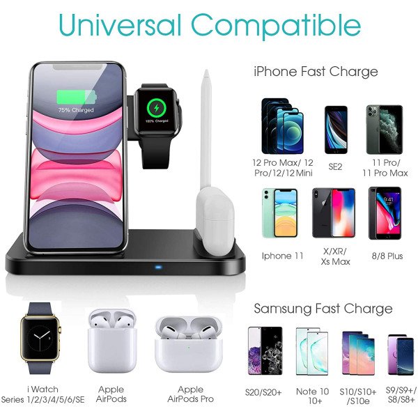 4 in 1 Wireless Fast Charging Station for Apple Watch, Airpods & iPhone