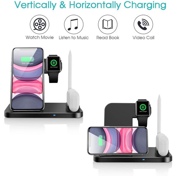 4 in 1 Wireless Fast Charging Station for Apple Watch, Airpods & iPhone