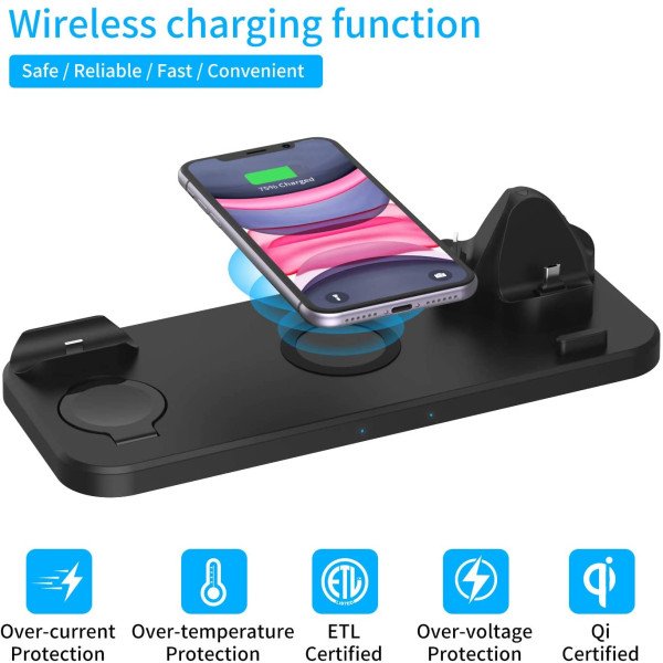 6 in 1 Wireless Charging Station for iPhone and Android Type C