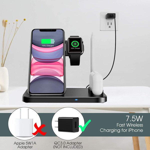 4 in 1 Wireless Fast Charging Station for Apple Watch, Airpods & iPhone