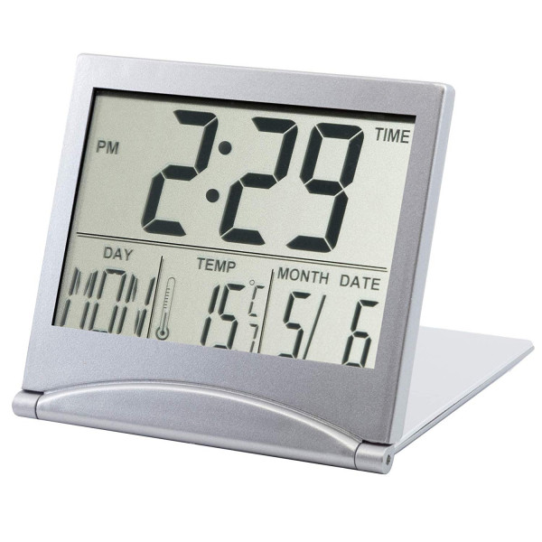 Digital LCD Display Thermometer Calendar Folding Alarm Clock