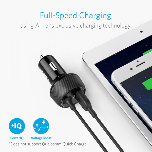Anker PowerDrive 2 Elite Car Charger with Lightning Connector and PowerIQ