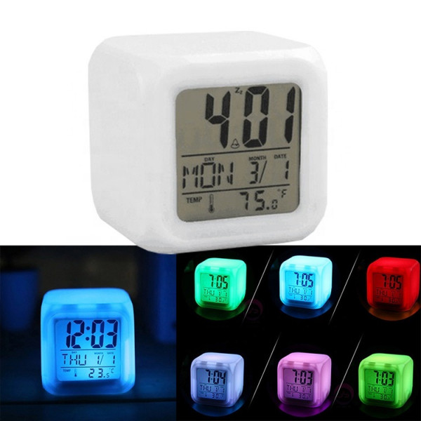 Glowing LED 7- Color Change Digital Alarm Clock/Thermometer