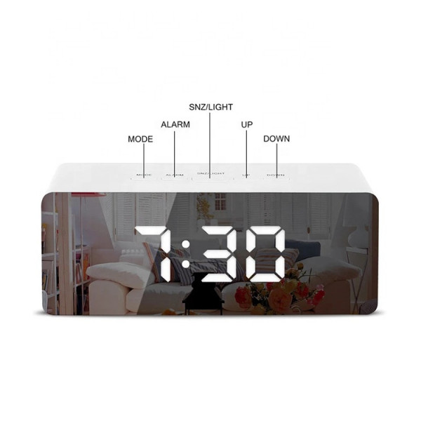 Mirror LED Backlit Digital Alarm Clock With Thermometer