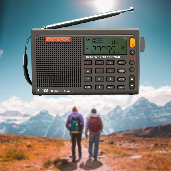 RADIWOW R-108 AM/FM Full Band Portable Radio with Sleep Timer Alarm Clock