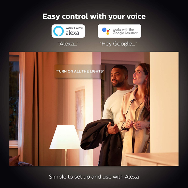 Philips Hue White 4-Pack A19 LED Smart Bulb works with Alexa