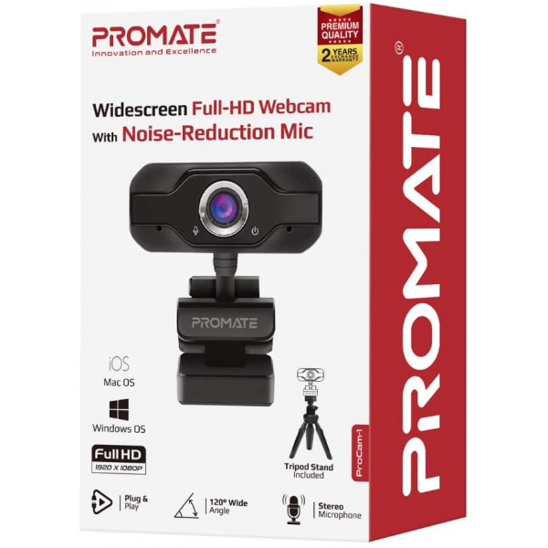 Promate Full HD Webcam 1080P, Professional Widescreen Video Call Webcam