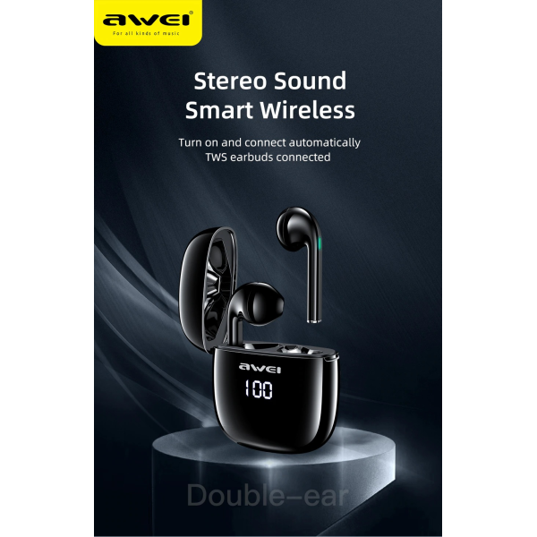 Awei T28P Bluetooth V5.0 TWS Ture Wireless Sports LED Display Headset with Charging Case