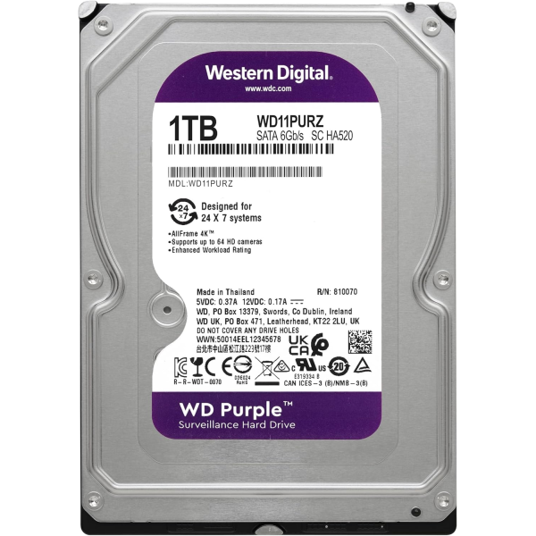 WD Purple 1TB Internal Surveillance Hard Drive 