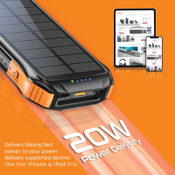 Promate SolarTank-10PDQi 10000mAh Solar Power Bank