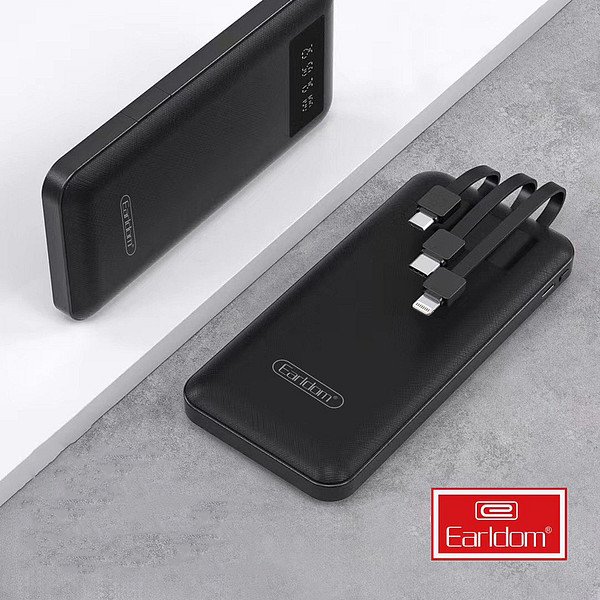 Earldom ET-PB41 Power Bank 10000 mAh with USB C, Micro & Lightning Cable