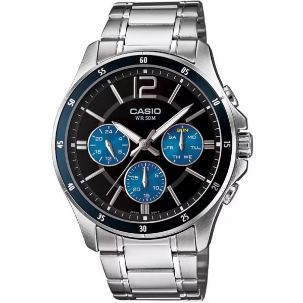 Casio Men's Enticer MTP 1374D Quartz Watch with Black Dial and Stainless Steel Strap