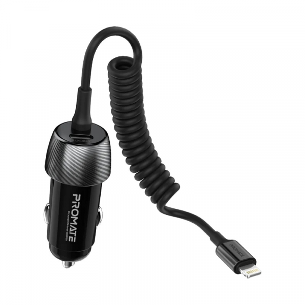 Promate PowerDrive-33PDI 33W Car Charger with Lightning Connector Cable
