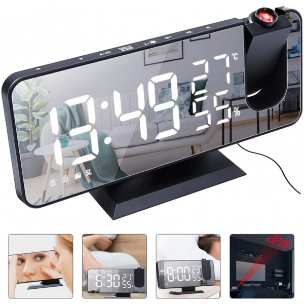 Projection LED Digital Alarm Clock with Temperature & FM Radio Clock 