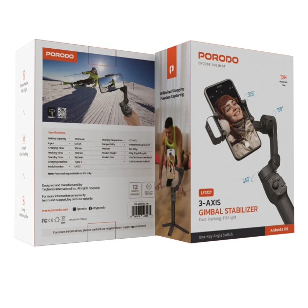 Porodo 3-Axis Gimbal Stabilizer Magnetic Fill Light - LFS127