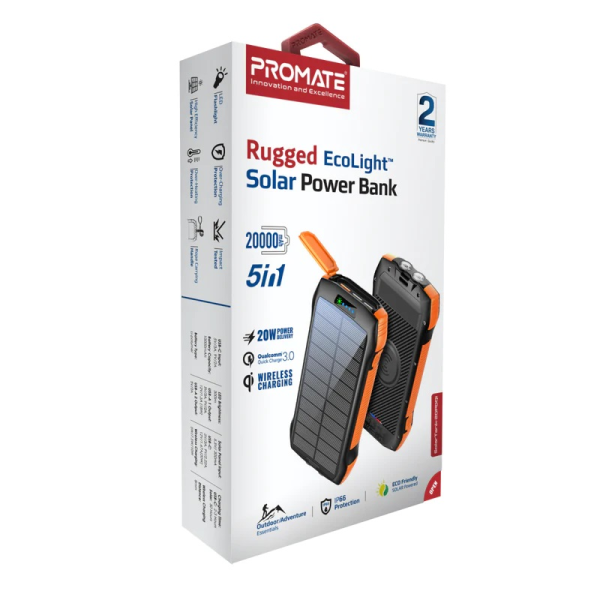 Promate SolarTank-20PDQi 20000mAh Solar Power Bank