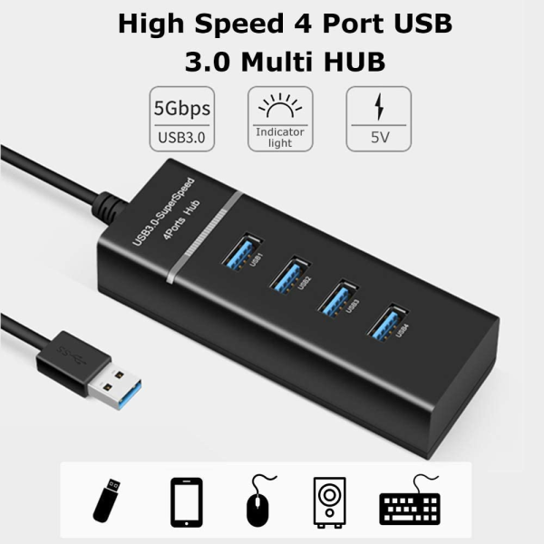 High Speed 4 Port USB 3.0 Multi HUB Splitter Expansion USB Hub