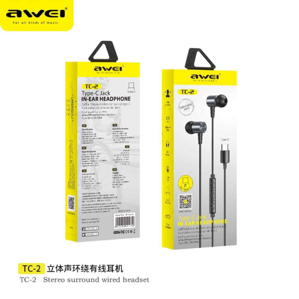 AWEI TC-2 Bass Sound Type-C  In-Ear Sport Earphones With mic