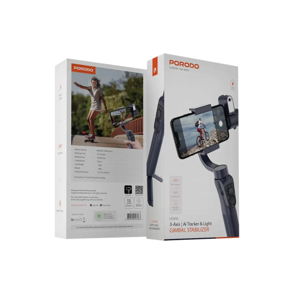 Porodo 3-Axis Ai Tracker & Light Gimbal Stabilizer - LFS035