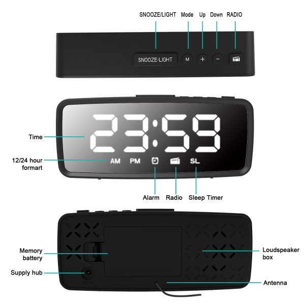 Digital Alarm Clock Radio with FM Radio Sleep Timer with Time Desk Table LED Alarm Clock