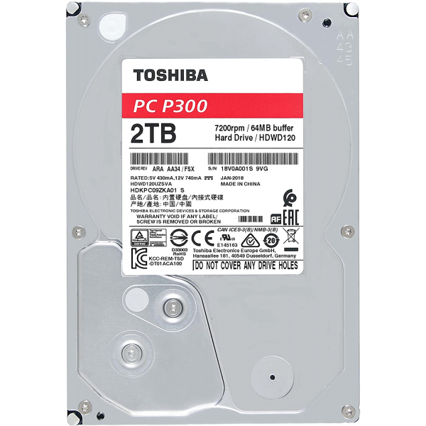 Toshiba 2TB P300 Desktop 7200 rpm SATA III 3.5" Internal Hard Drive