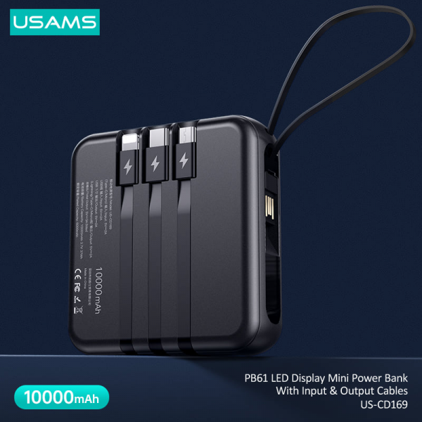 USAMS US-CD169 PB61 LED Display Mini Power Bank 10000mAh 