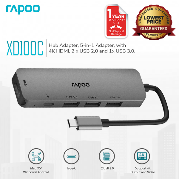 Rapoo XD100C Multifunction (5 in 1) USB Adapter  (Grey)