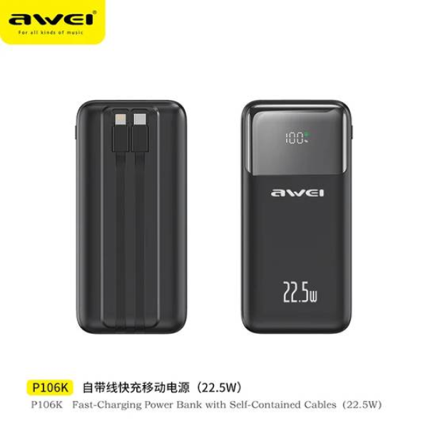 Awei P106K Powerbank 10000mAh 22.5W with 2 Built-in Cables