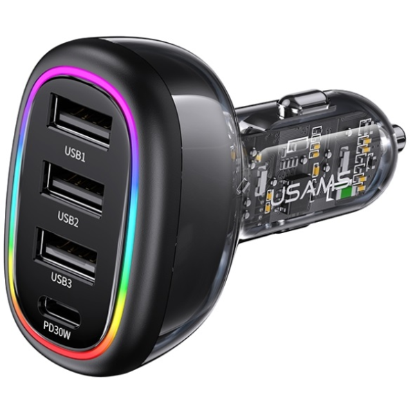 USAMS US-CC170 48W 4-port Transparent Car Fast Charger