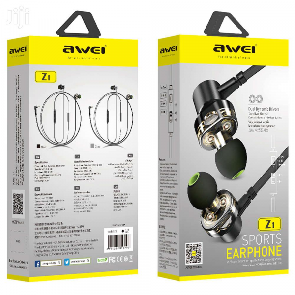 Awei Z1 Dual Drivers Wired In-ear Earphone Deep Bass Stereo with Mic