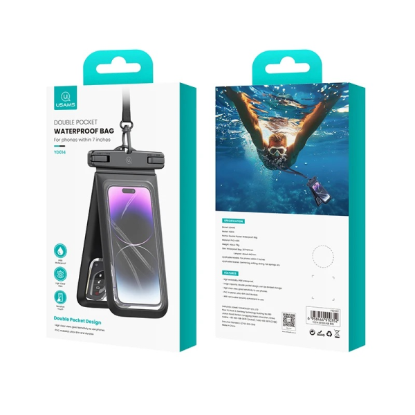 USAMS YD014 IP68 Waterproof Double-Space PVC Phone Pouch