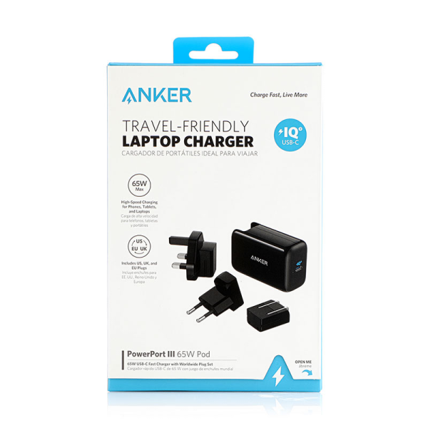 Anker PowerPort III 65W Pod with US, UK and EU Plugs