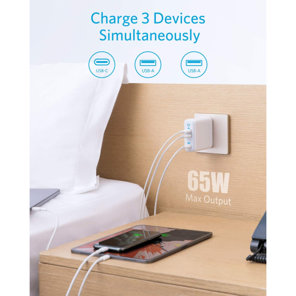 Anker PowerPort III 3-Port 65W Travel Charger with Plug Sets