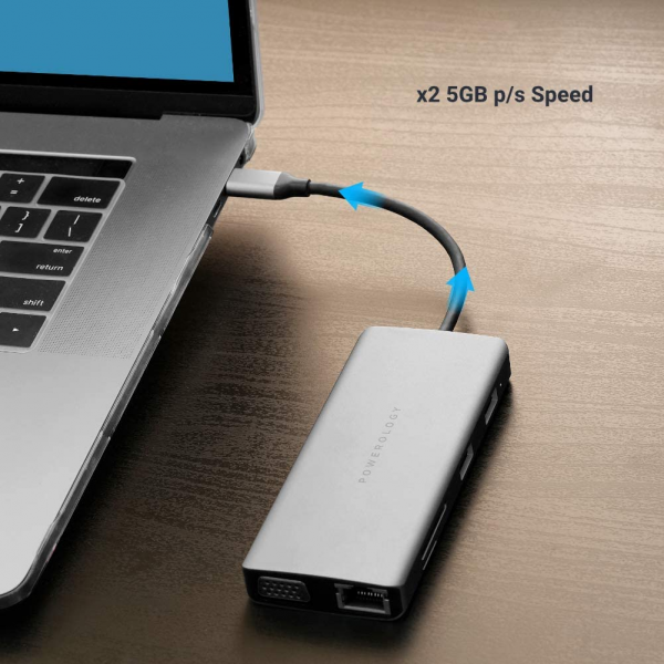 Powerology USB-C Hub 11 in 1 HDMI 4K VGA Ethernet 60W PD