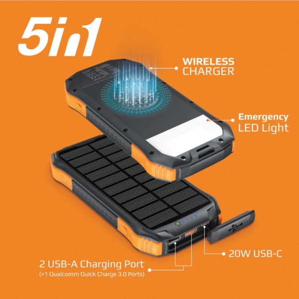 Promate SolarTank-10PDQi 10000mAh Solar Power Bank