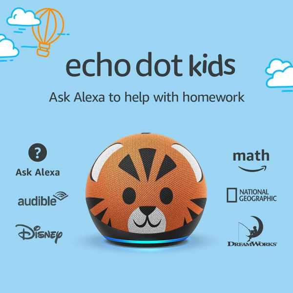 Amazon Echo Dot (4th Gen) Kids Edition Smart Speaker Tiger 