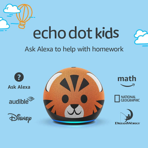 Amazon Echo Dot (4th Gen) Kids Edition Smart Speaker Tiger 