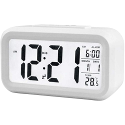 Digital LED Backlit Alarm Clock with Date and Temperature - White