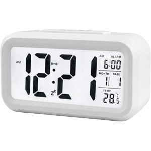 Digital LED Backlit Alarm Clock with Date and Temperature - White