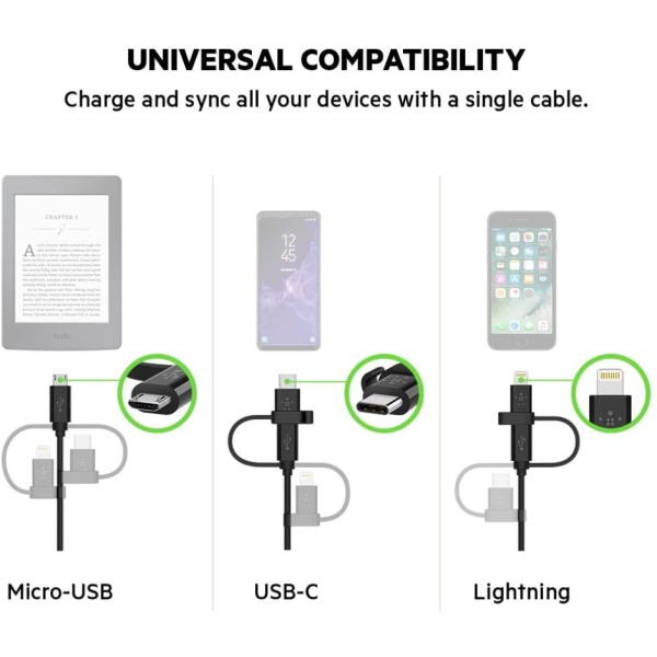 Belkin Universal Cable with Micro-USB, USB-C and Lightning Connectors 