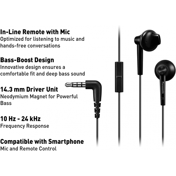 Panasonic RP-TCM55 In-Ear Headphones, Black 