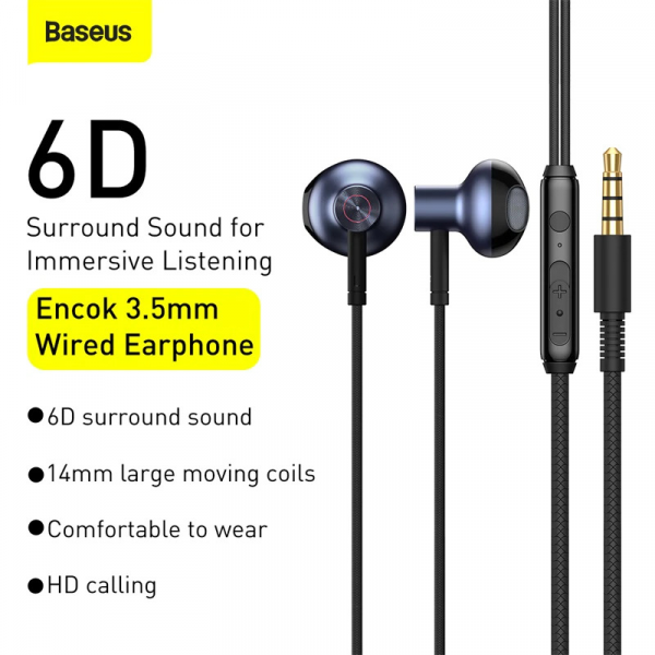Baseus H19 Wired Earphones 3.5mm Stereo Bass Headphones